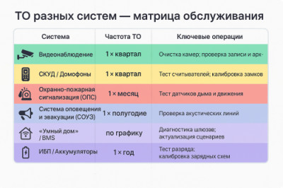 ТО разных систем — матрица обслуживания
